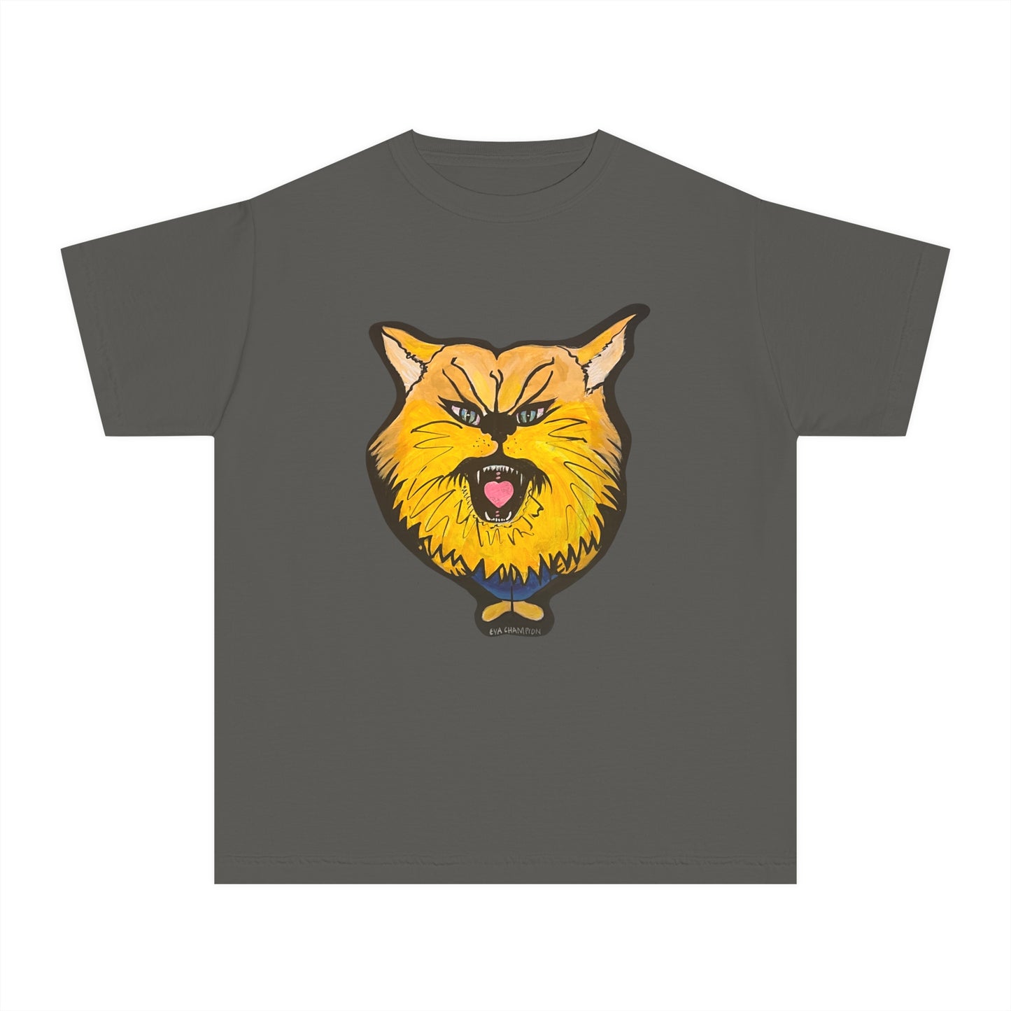 Kids Yellow Cat Comfort Colors Tee