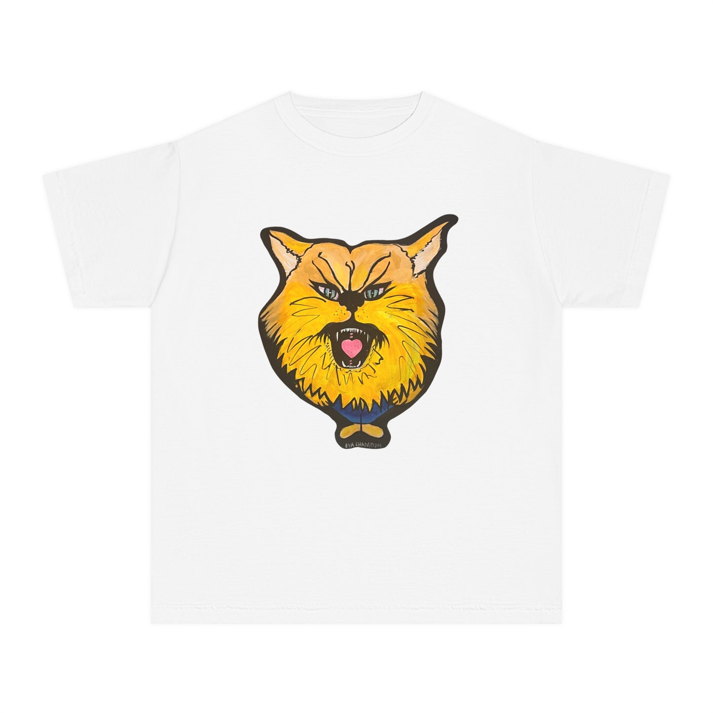 Kids Yellow Cat Comfort Colors Tee